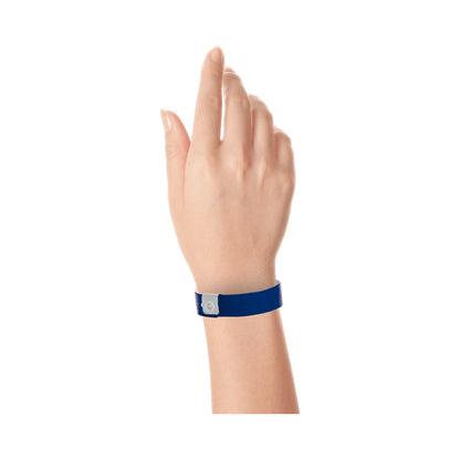 vinyl regular wristband in navy blue - shown on wrist