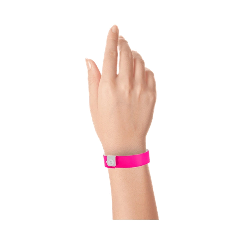 vinyl regular wristband in pink - shown on wrist