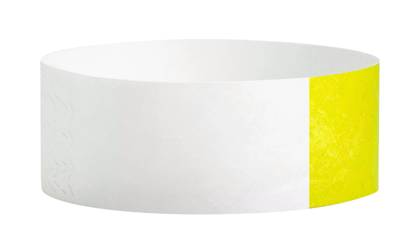 tyvek 1" half flood wristbands shown in neon yellow