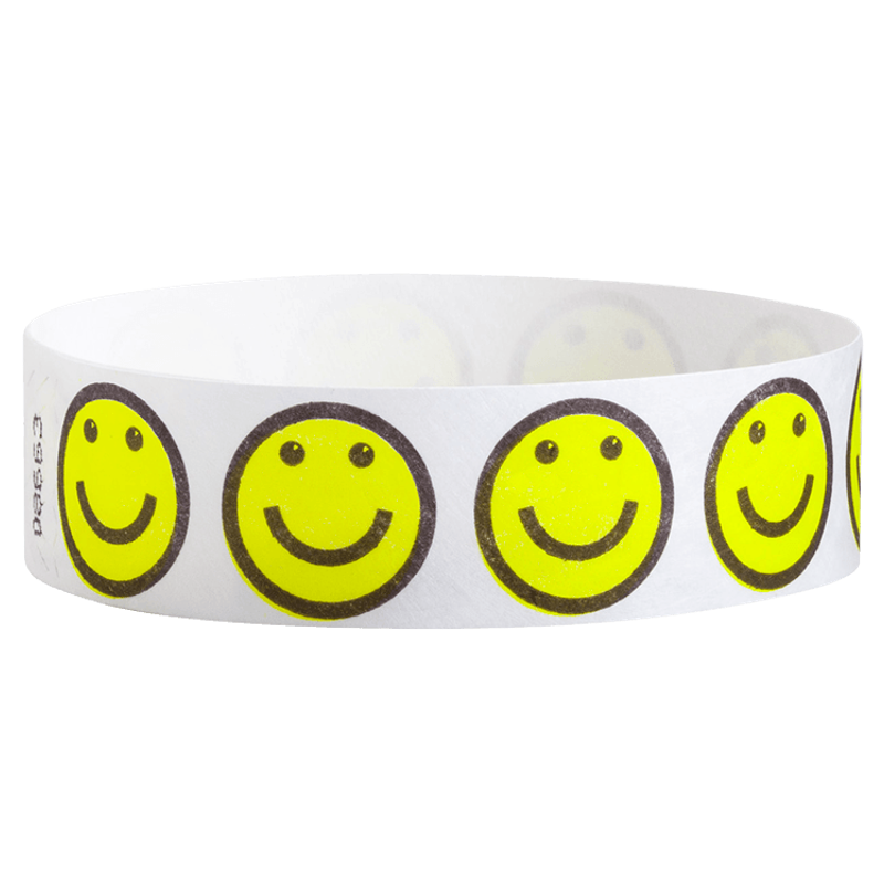 White Wristband with a yellow smiley face design 