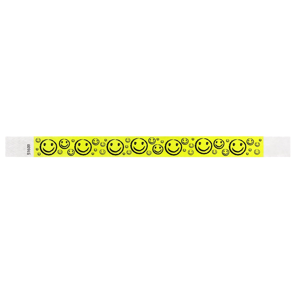 neon yellow wristband tyvek 3/4" smileys on yellow