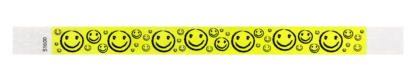 neon yellow tyvek 3/4" wristband with smileys in black