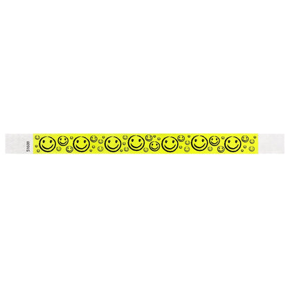 neon yellow tyvek 3/4" wristband with smileys in black