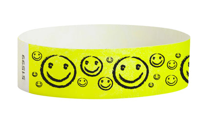 neon yellow wristband tyvek 3/4" smileys on yellow