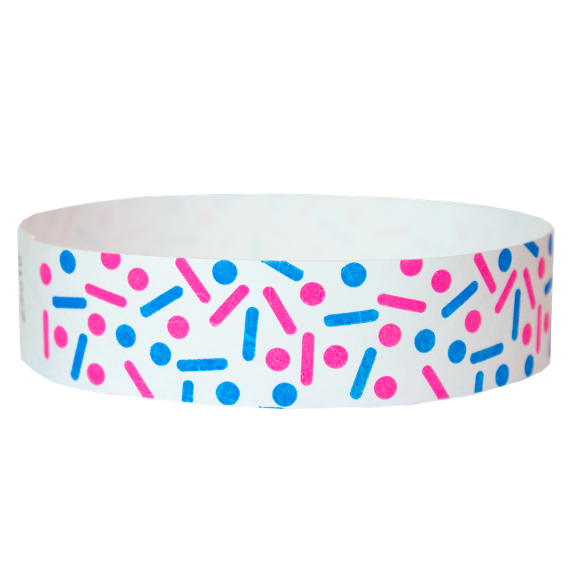 White headband with colourful sprinkles pattern in neon pink and neon blue