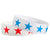 neon blue and neon red star pattern shown on two tyvek white wristbands