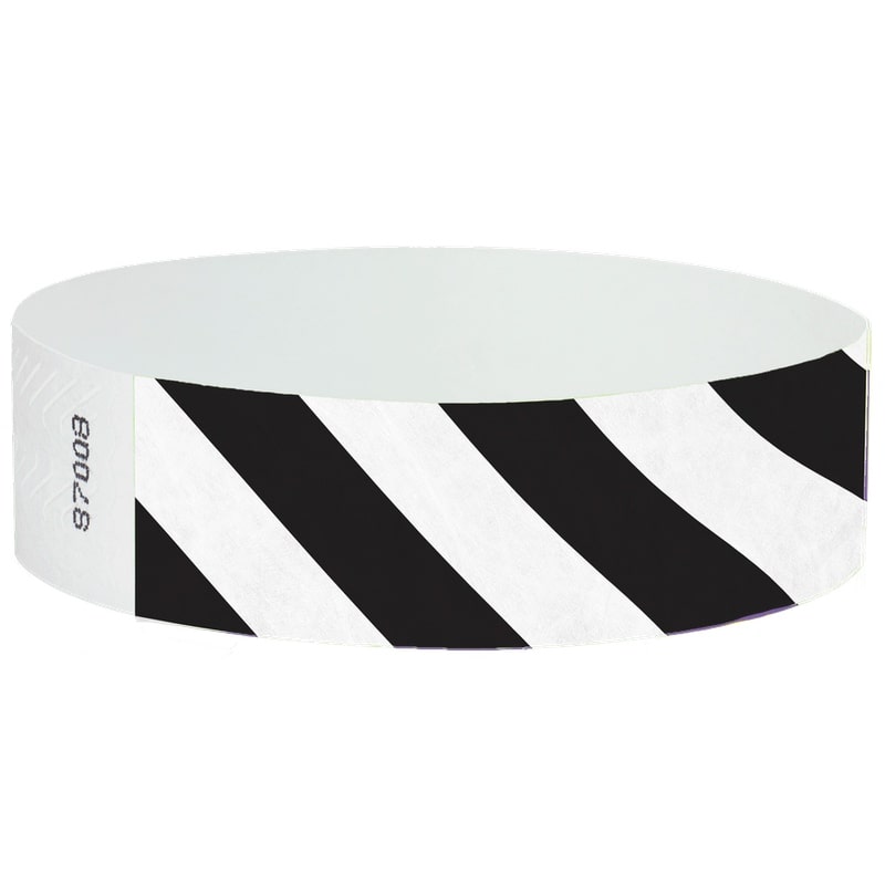 White wristband with black diagonal stripes 