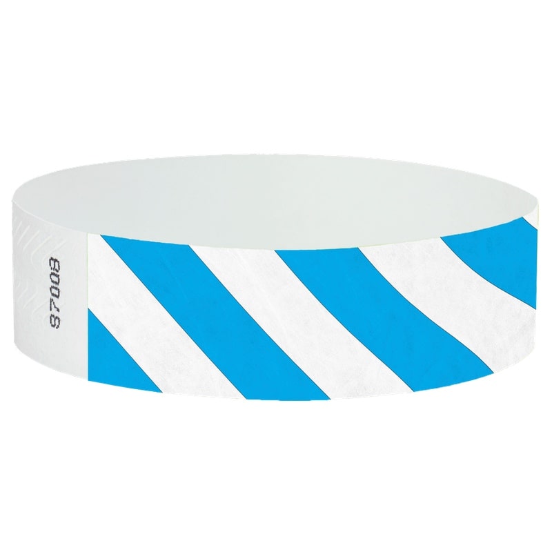 White wristband with neon blue diagonal stripes