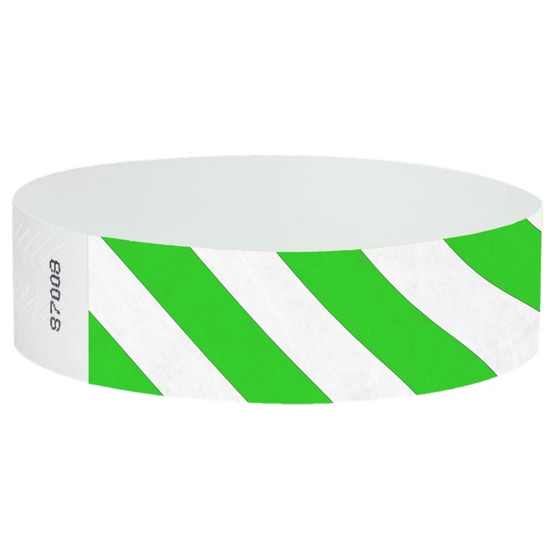 White wristband with neon green diagonal stripes 