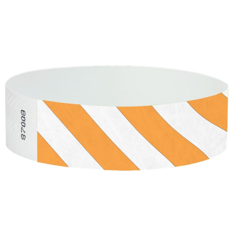 White wristband with neon orange diagonal stripes 