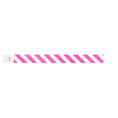 white tyvek wristband with neon pink diagonal stripes