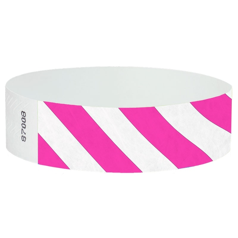 White wristband with neon pink diagonal stripes 