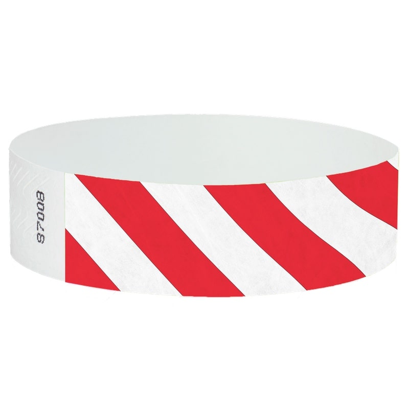 White wristband with neon red diagonal stripes 