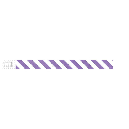 white tyvek wristband with purple diagonal stripes