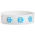 White wristband with blue sun happyface design on a white background