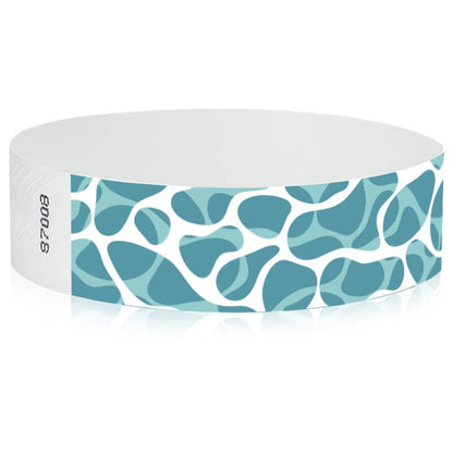 white tyvek wristband with blue pattern to look like a swimming pool line - round version shown