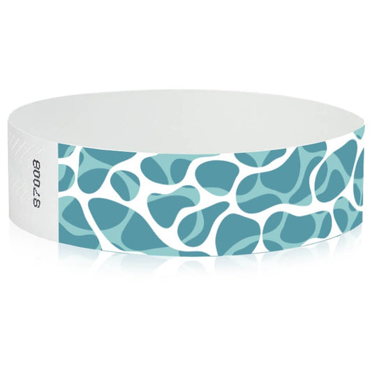 white tyvek wristband with blue pattern to look like a swimming pool line - round version shown
