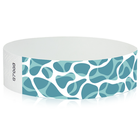 white tyvek wristband with blue pattern to look like a swimming pool line - round version shown