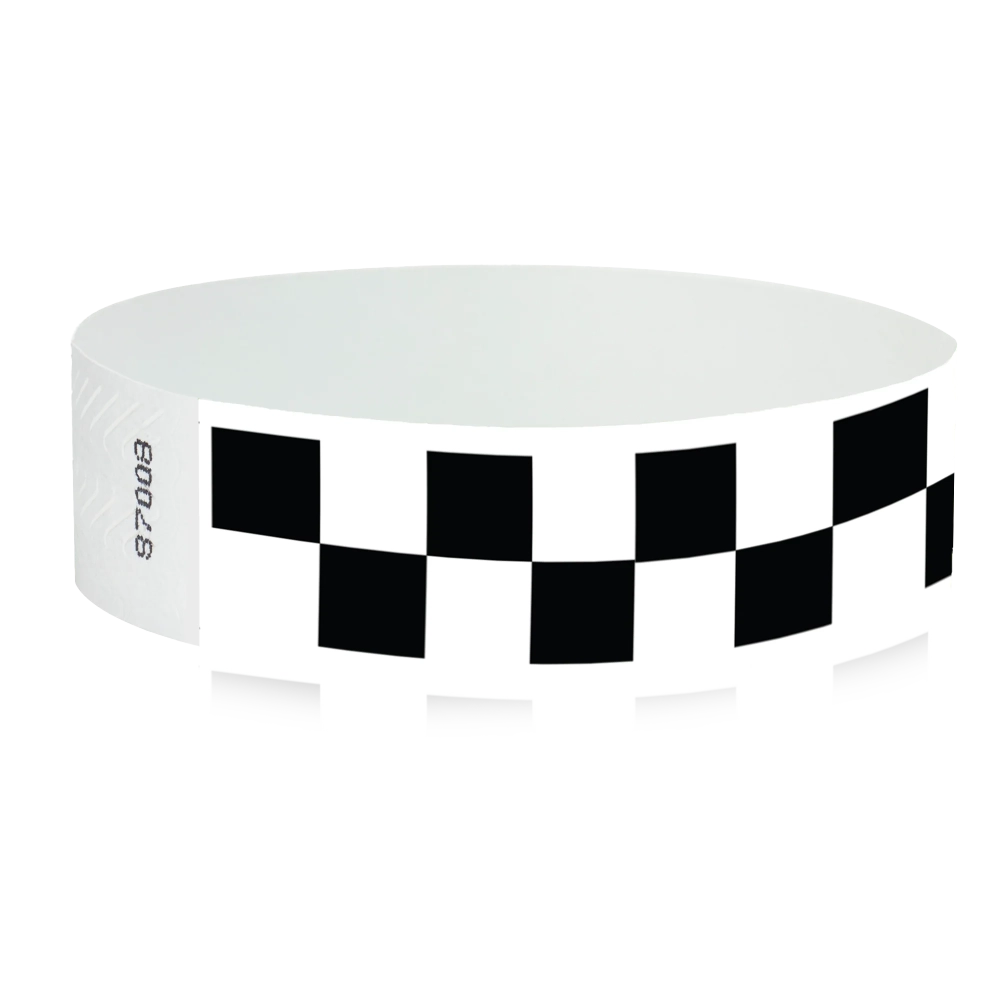 neon Red tyvek wristband with yellow candy illustrations - flat version shown
