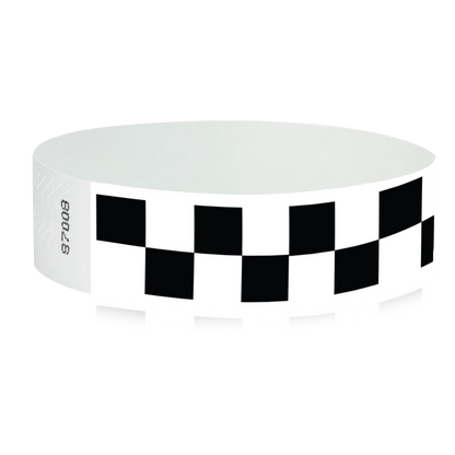 neon Red tyvek wristband with yellow candy illustrations - flat version shown