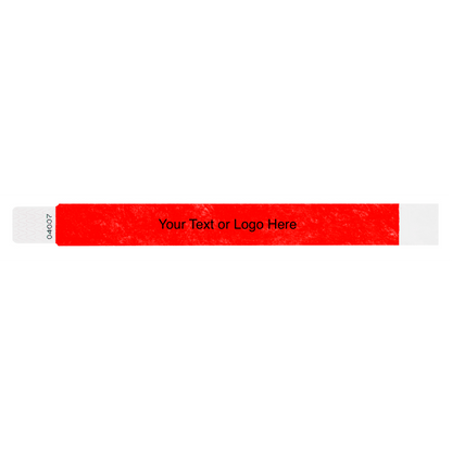 Tyvek 1" Qwik Fit Wristbands - shown in neon red with a placeholder to shown a spot to customize your wristband