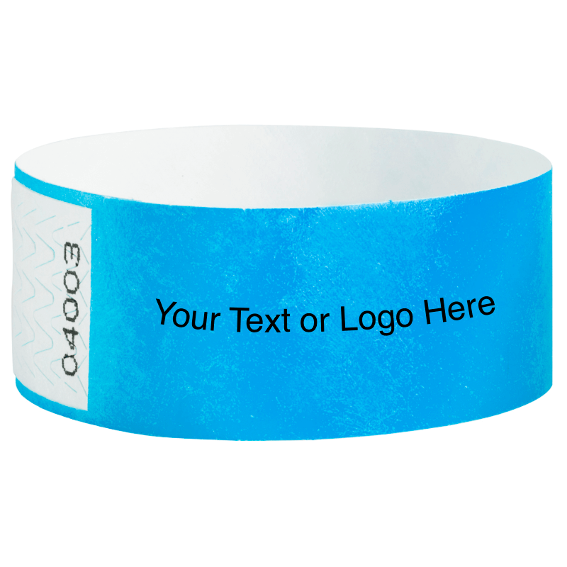 Tyvek 1" Qwik Fit Wristbands - shown in neon blue with a placeholder to shown a spot to customize your wristband