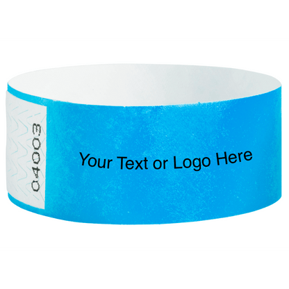 Tyvek 1" Qwik Fit Wristbands - shown in neon blue with a placeholder to shown a spot to customize your wristband
