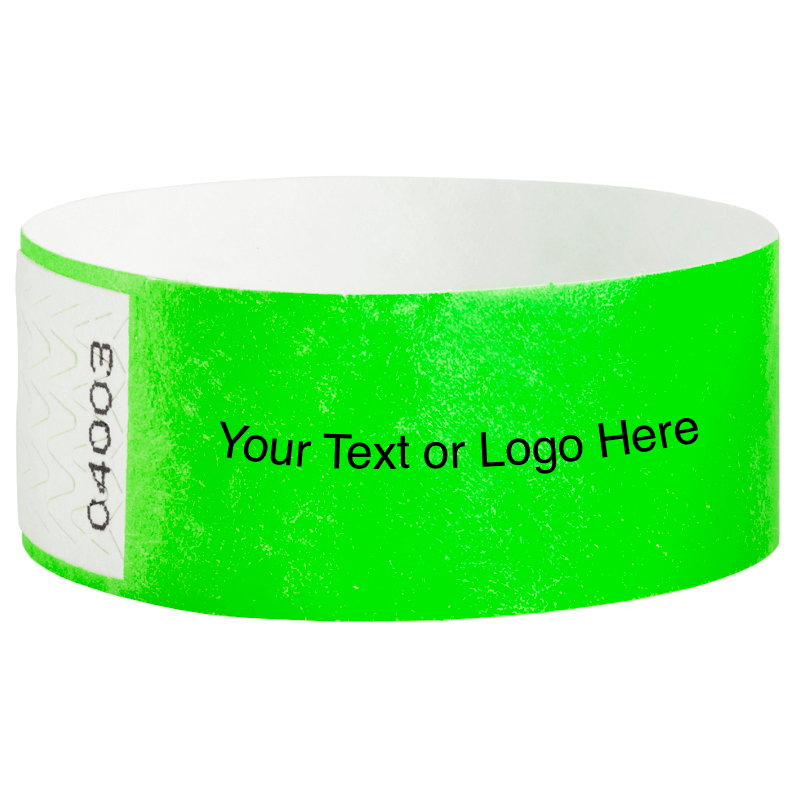 Tyvek 1" Qwik Fit Wristbands - shown in neon green with a placeholder to shown a spot to customize your wristband