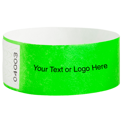 Tyvek 1" Qwik Fit Wristbands - shown in neon green with a placeholder to shown a spot to customize your wristband