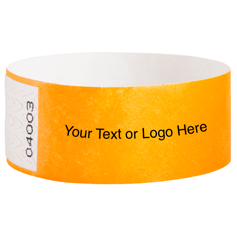 Tyvek 1" Qwik Fit Wristbands - shown in neon orange with a placeholder to shown a spot to customize your wristband