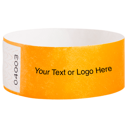 Tyvek 1" Qwik Fit Wristbands - shown in neon orange with a placeholder to shown a spot to customize your wristband