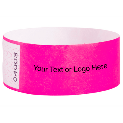 Tyvek 1" Qwik Fit Wristbands - shown in neon pink with a placeholder to shown a spot to customize your wristband