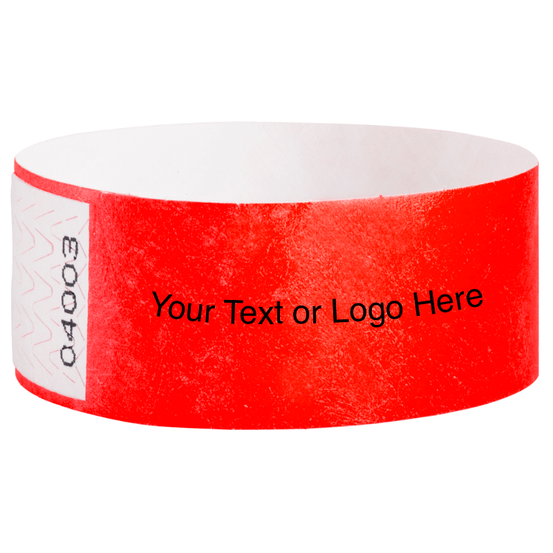 Tyvek 1" Qwik Fit Wristbands - shown in neon red with a placeholder to shown a spot to customize your wristband