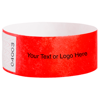 Tyvek 1" Qwik Fit Wristbands - shown in neon red with a placeholder to shown a spot to customize your wristband