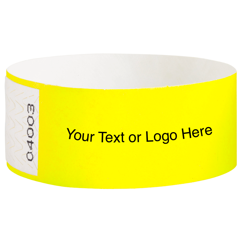 Tyvek 1" Qwik Fit Wristbands - shown in neon yellow with a placeholder to shown a spot to customize your wristband