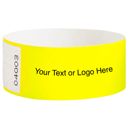 Tyvek 1" Qwik Fit Wristbands - shown in neon yellow with a placeholder to shown a spot to customize your wristband
