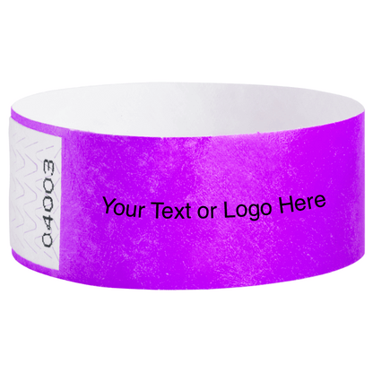 Tyvek 1" Qwik Fit Wristbands - shown in pantone purple with a placeholder to shown a spot to customize your wristband