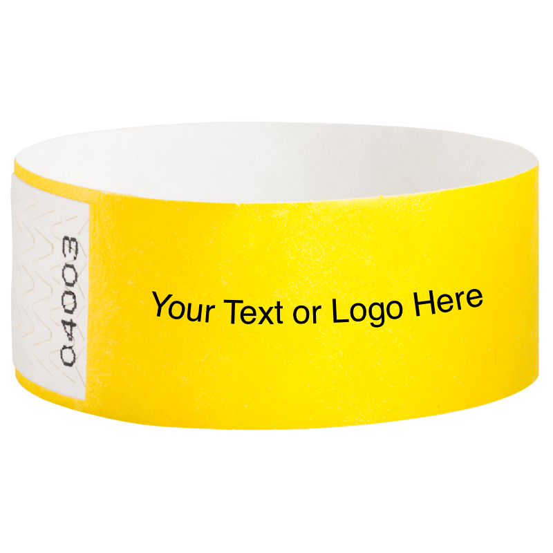Tyvek 1" Qwik Fit Wristbands - shown in pantone yellow with a placeholder to shown a spot to customize your wristband
