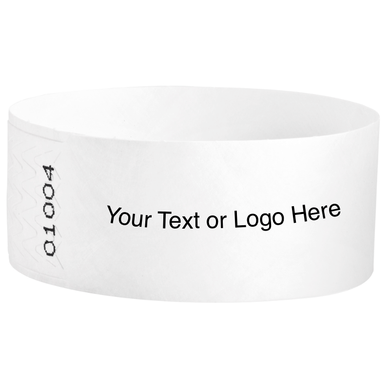 Tyvek 1" Qwik Fit Wristbands - shown in white with a placeholder to shown a spot to customize your wristband