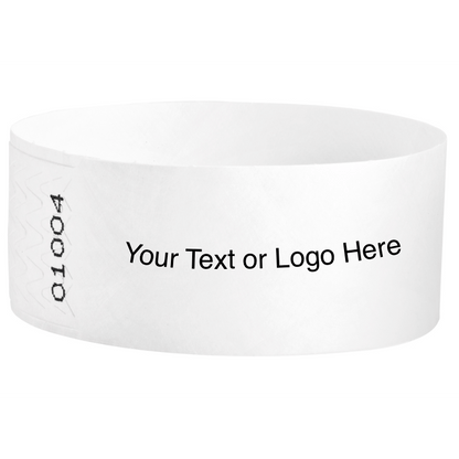 Tyvek 1" Qwik Fit Wristbands - shown in white with a placeholder to shown a spot to customize your wristband