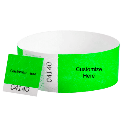 tyvek 1" detachable stub wristband with a placeholder to customize shown in neon green