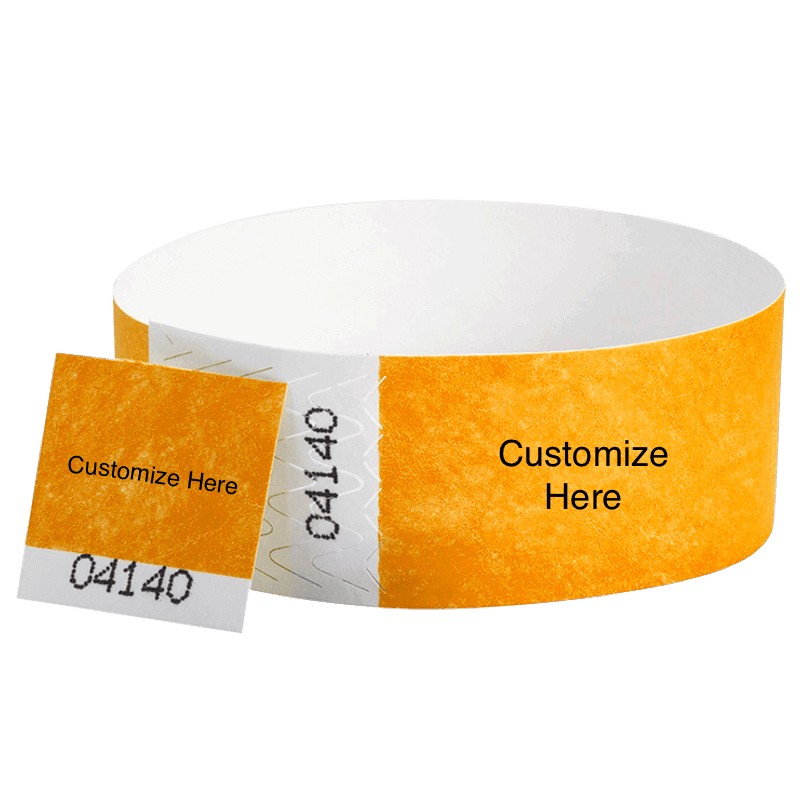 tyvek 1" detachable stub wristband with a placeholder to customize shown in neon orange