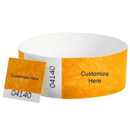 tyvek 1" detachable stub wristband with a placeholder to customize shown in neon orange