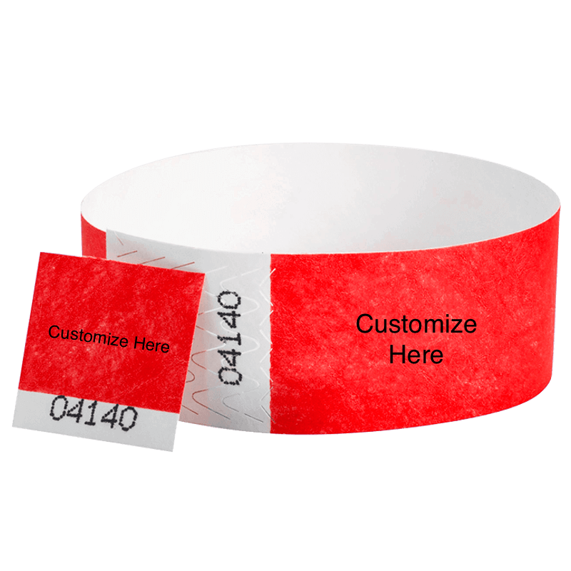 tyvek 1" detachable stub wristband with a placeholder to customize shown in neon red