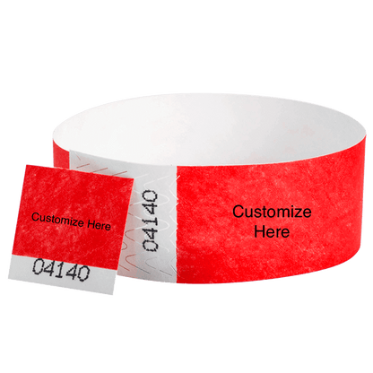 tyvek 1" detachable stub wristband with a placeholder to customize shown in neon red