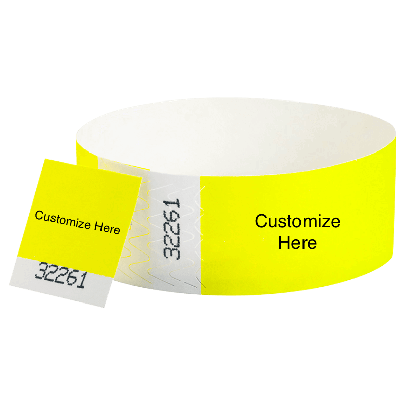 tyvek 1" detachable stub wristband with a placeholder to customize shown in neon yellow 