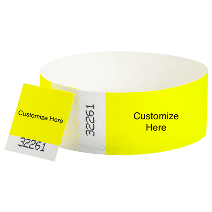 tyvek 1" detachable stub wristband with a placeholder to customize shown in neon yellow 