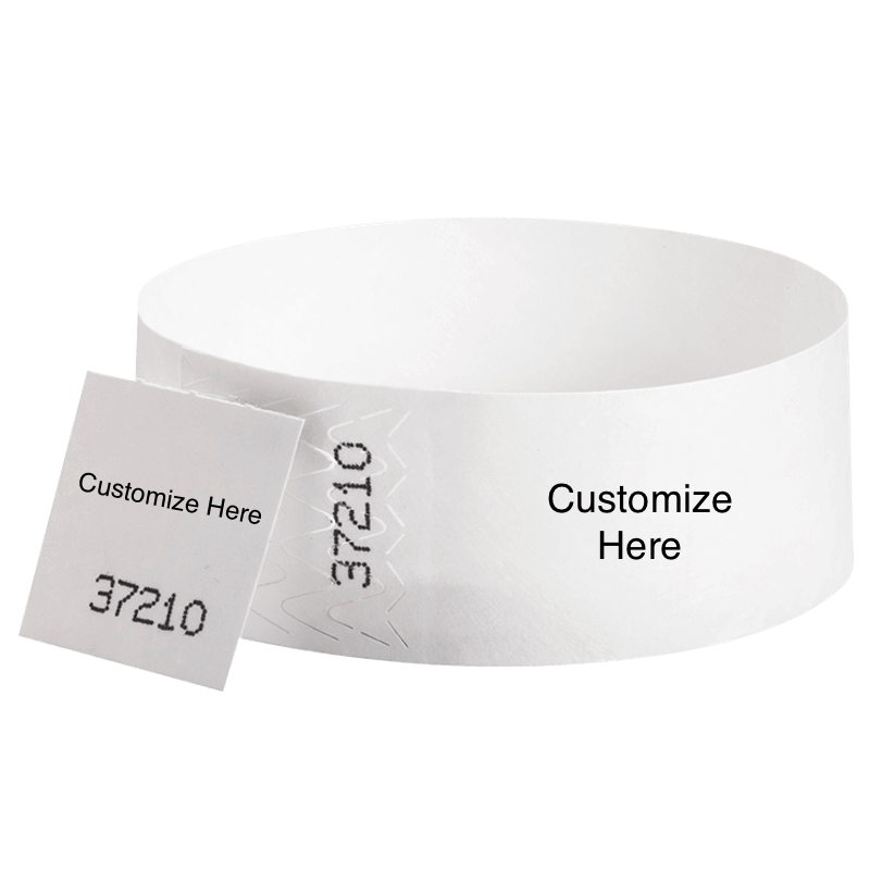 tyvek 1" detachable stub wristband with a placeholder to customize shown in white