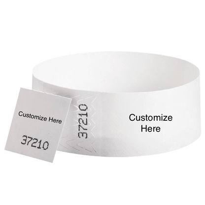 tyvek 1" detachable stub wristband with a placeholder to customize shown in white