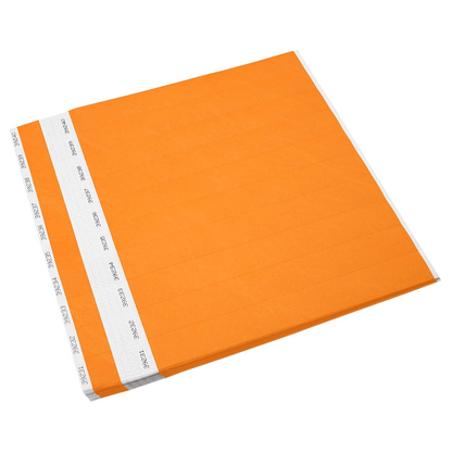 tyvek 1" detachable stub wristbands shown in neon orange sheets 